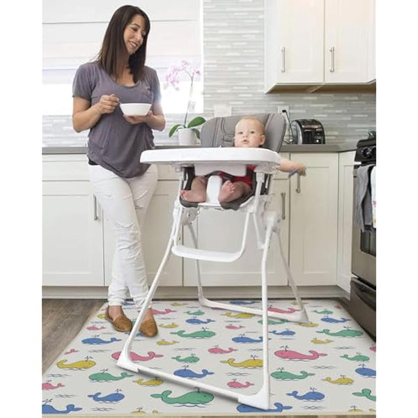 High Chair Splash Floor Mat, 51″Waterproof Washable Anti Slip Splash Mat with No Layering Design, Baby Mess Mat for Art/Crafts/Painting/Playtime, Table Cloth and Picnic Mat