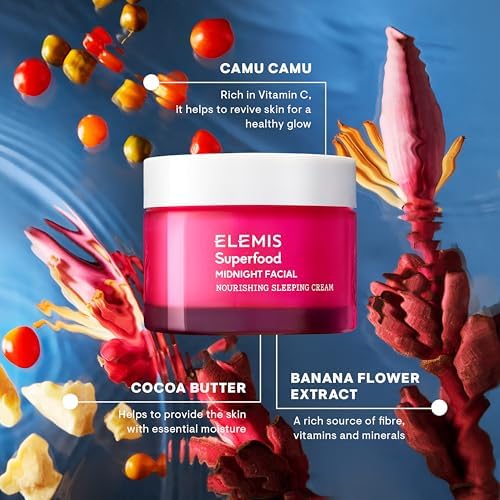 ELEMIS Superfood Midnight Facial Cream & Facial Oil, Nourishing Prebiotic Night Gel Treatment, Moisturising and Hydrating Care with Anti-Oxidant Rich Formula to Plump and Smooth Skin