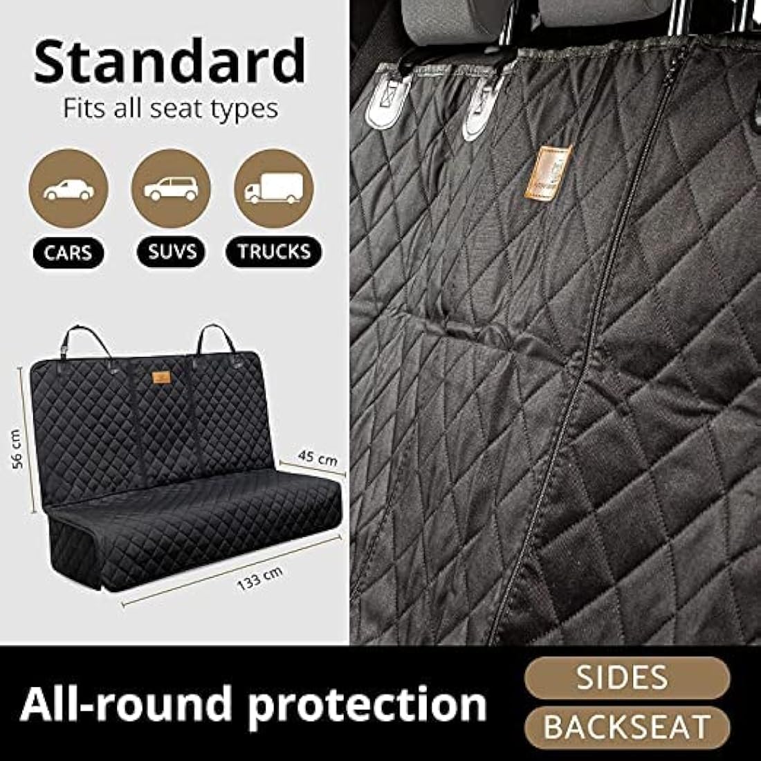 AMZPET ISOFIX Dog Car Seat Cover - Waterproof, Scratch-proof, Non-Slip, Washable (133 x 56 cm)