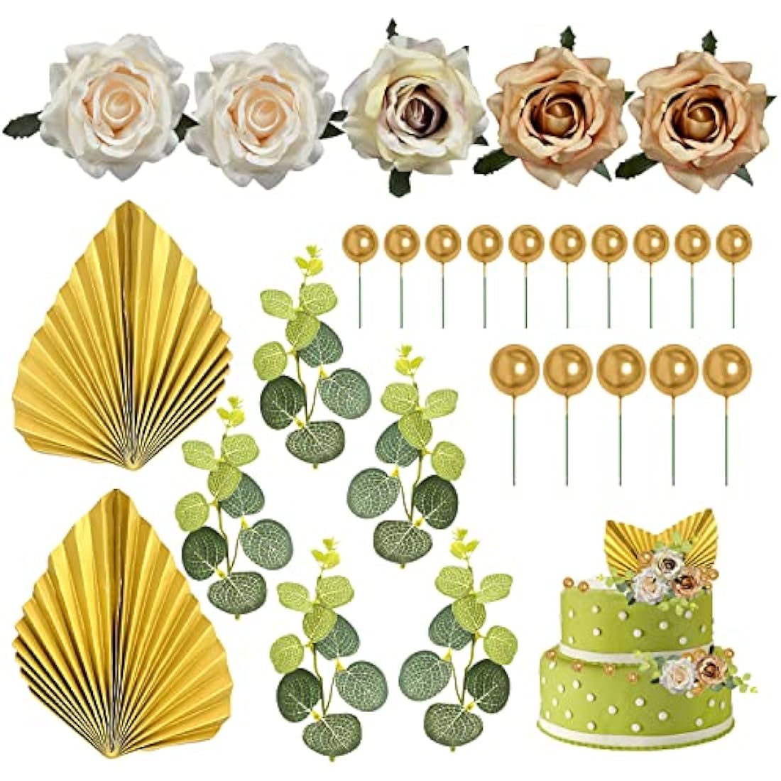 27pcs Rose Flower Cake Topper, Birthday Cake Decoration Set, Baking Dessert Decoration Accessories, Wedding Flower Wall Decoration, Suitable for Wedding Party, Birthday Party, Holiday Decoration