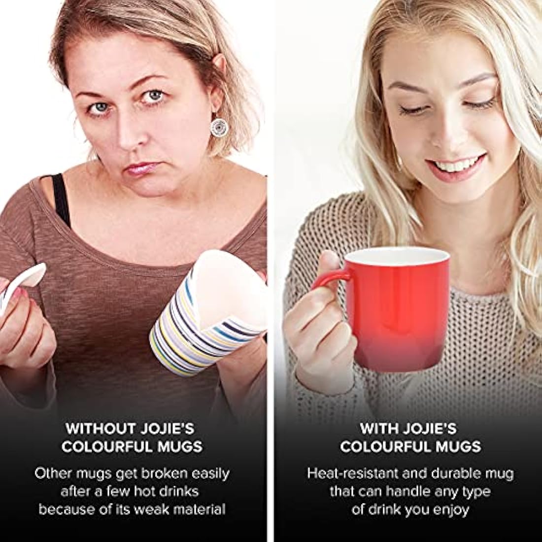 joeji's Kitchen Set of 6 Multi Coloured Tea Coffee Mugs Set - 350ml Capacity - Durable Stoneware - Dishwasher Safe - Ideal Housewarming Christmas Party Gift