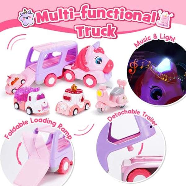 EUTOYZ Toys for 1 2 3 Year Olds Girl, Unicorn Toy Car Toddler Toy Age 1-3 Construction for 1-3 Year Olds Girls Easter Birthday Gifts for 1-4 Year Old Girls Cars Toddler Gift