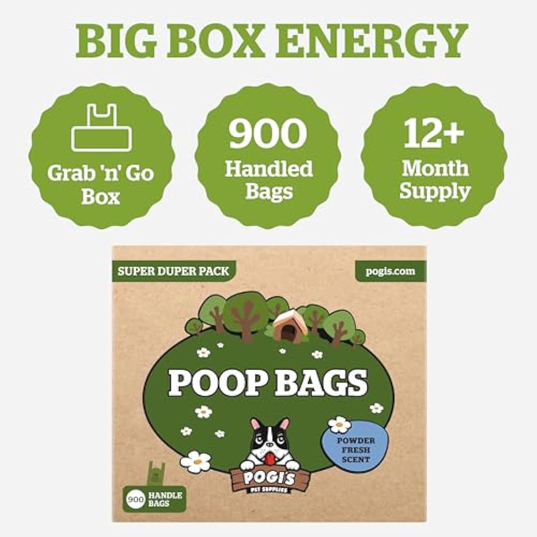 Pogi’s Dog Poo Bags with Handles – Extra Thick, Leak-Proof, Large, Fresh Scented, 900-Count