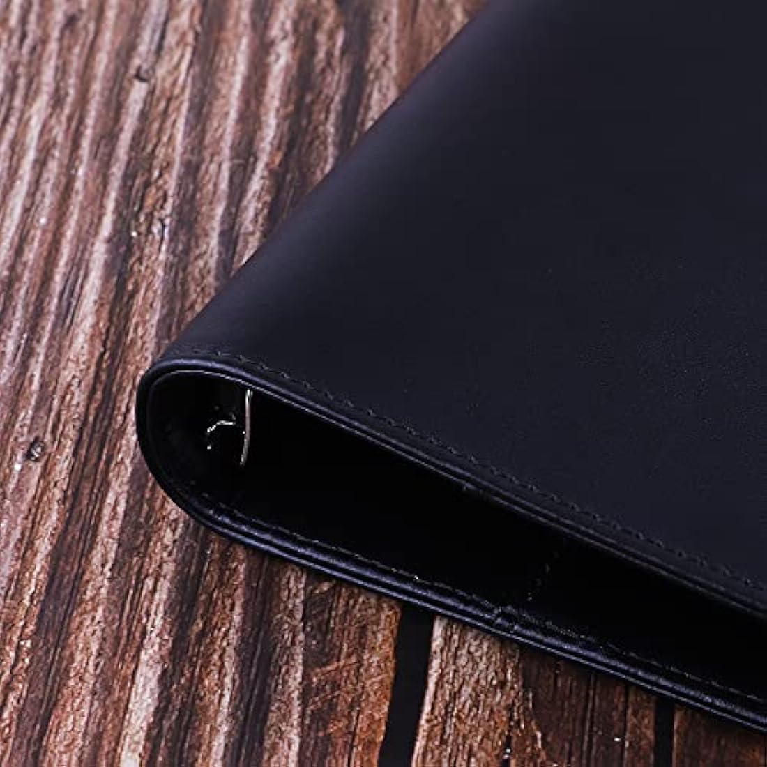 HAUTOCO PU Leather A5 Ring Binder Cover Refillable 6 Ring Budget Binder Notebook Organiser for A5 Refill Paper Insert for Office, School, and Travel, Black