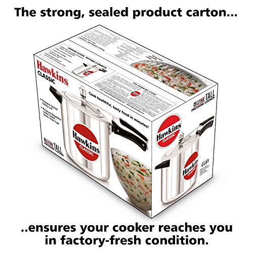 Hawkins Classic 8 Litre Pressure Cooker, Tall Design Cooker, Big Cooker, Silver (CL8T)