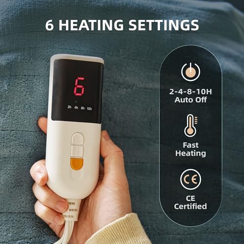 JET'S HOME Electric Blanket 130x160cm - Heated Blanket 6 Heat Settings Digital Controller Adjustable Timer up to 10 Hours - Heated Throw Machine
