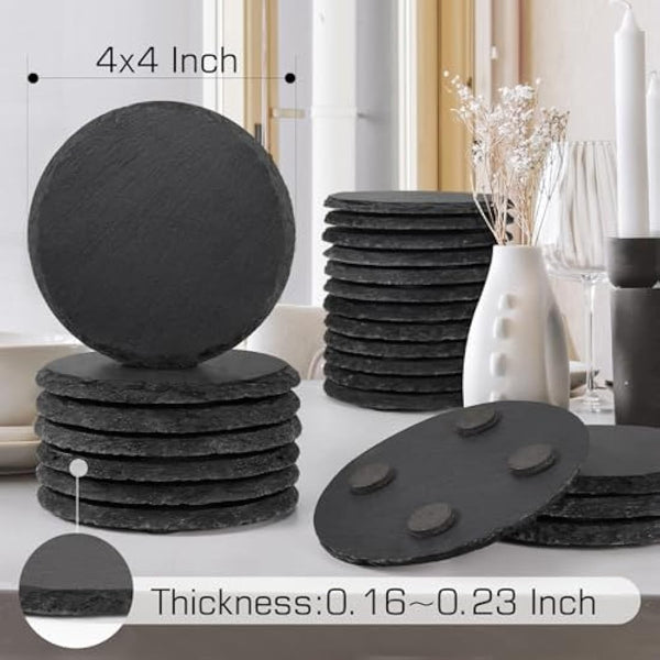 48 PCS Round Slate Coasters for Drinks, WEWINK PLUS 4 Inch Blank Black Stone Coasters Bulk with Anti-Scratch Backing for Laser Engraving, Home Decor, Bar,Wedding, Housewarming Gifts