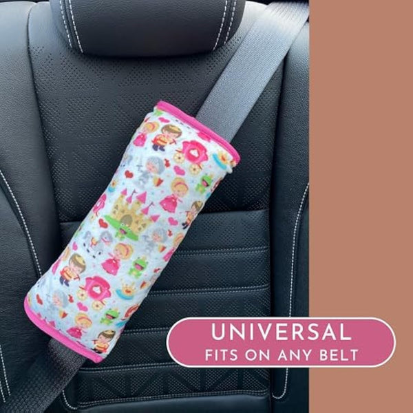 HECKBO princess prince car seatbelt pillow for children - machine washable - girl boy kids children soft car seat belt cover sleeping pillows protection car travel pillow cushion vacation