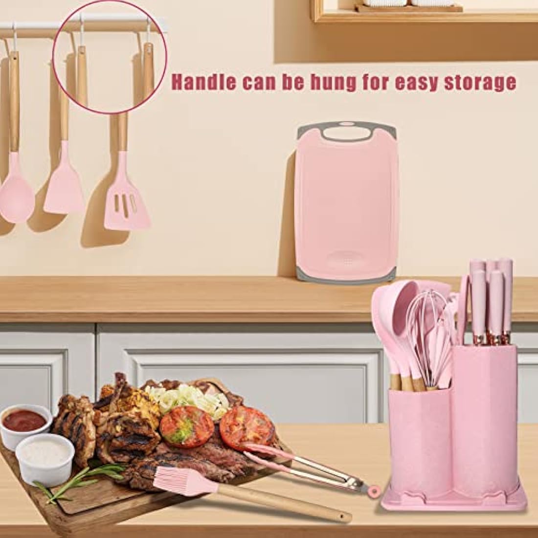 DLD New 29-Piece kitchenware,Cooking Gifts,Non-Stick Pans,Shovels, Spoons,Cutting Utensils,Wooden Handles,Heat-Resistant Silicone,Cutting Boards,Storage Barrels,Kitchen Gadget Sets