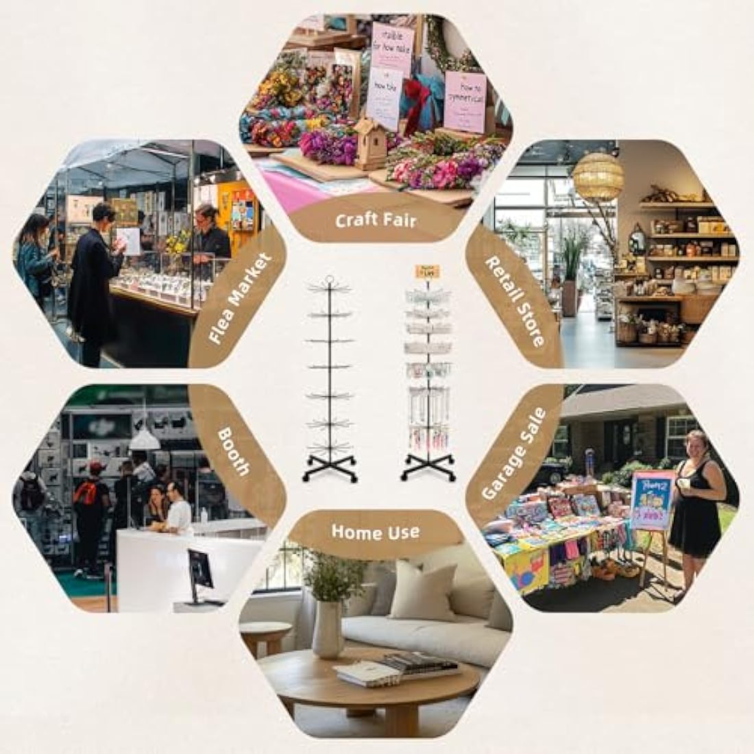 ANBOXIT Retail Display Rack, Rotating Display Rack for Jewelry Vendor Events & Stores, 7 Tier Movable and Adjustable 1 PCS - Black