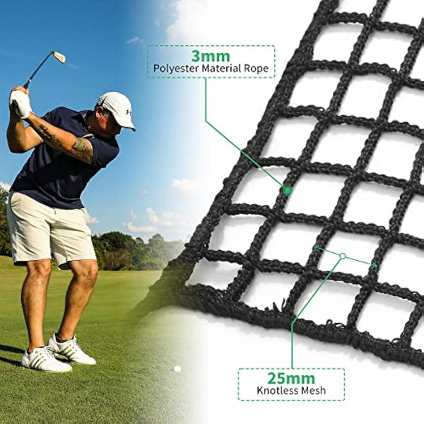 EMEKIAN Black Polyester Golf Practice Net, Heavy Duty Golf Ball Hitting Net, Indoor Outdoor Portable Golf Seine Net, Golf Training Net, Adjustable Protective Net for Backyard, Garden