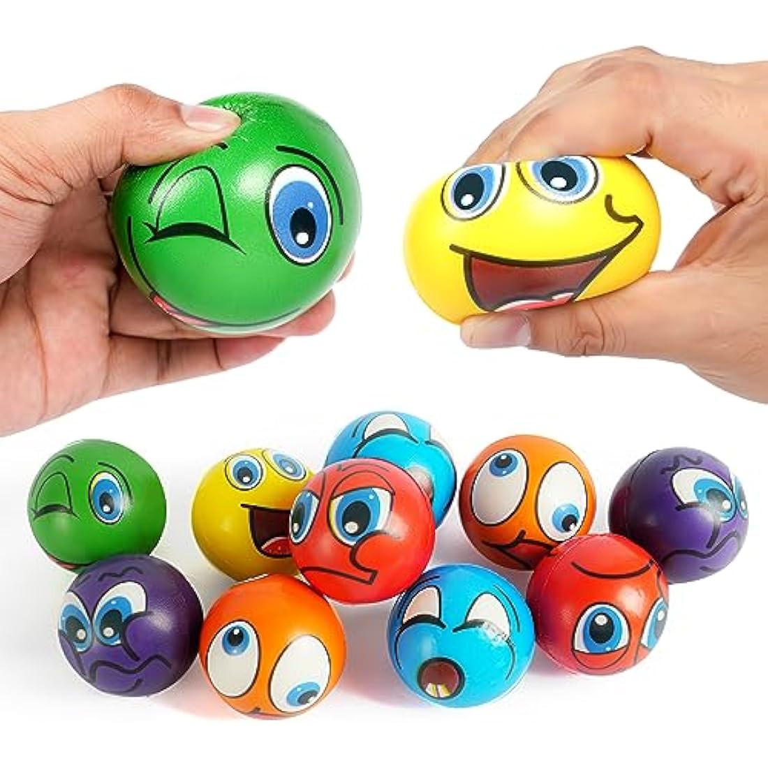 Ainiv Squeeze Stress Balls, 12pcs Stress Relief Ball, Sensory Stress Ball for Kids and Adults, Hand Exercise Stress Relief Balls, Squeeze Toys for Anxiety, Fidget, Tension, Manage Anger-Funny