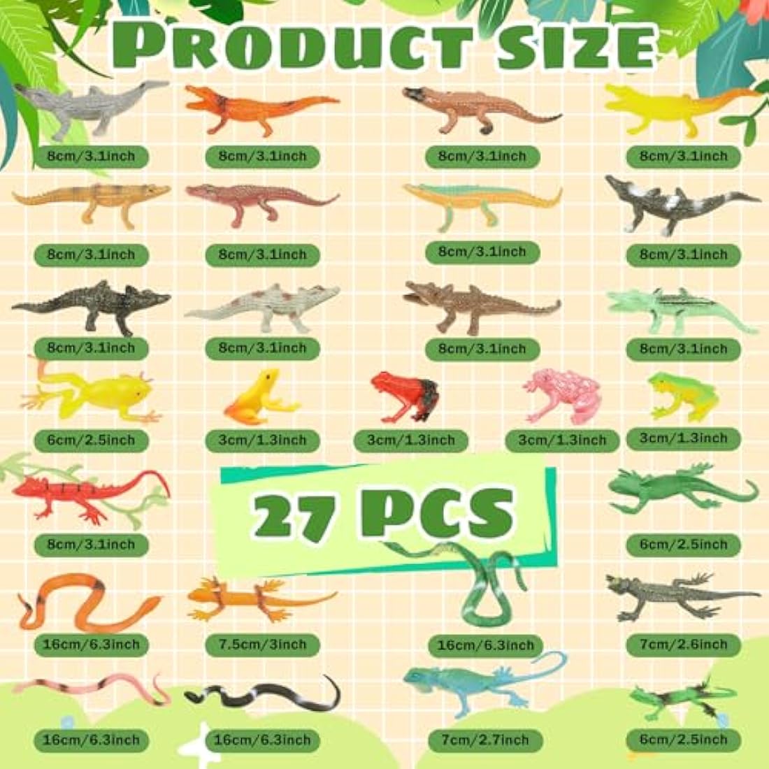 DOITEM 27Pcs Reptile Toys Realistic Figurines Model Animal Animal Figures Plastic Reptile Snake Lizards Frog Crocodile Toys Set Animals Toy for Kids Science Project Learning Educational Toy Gift