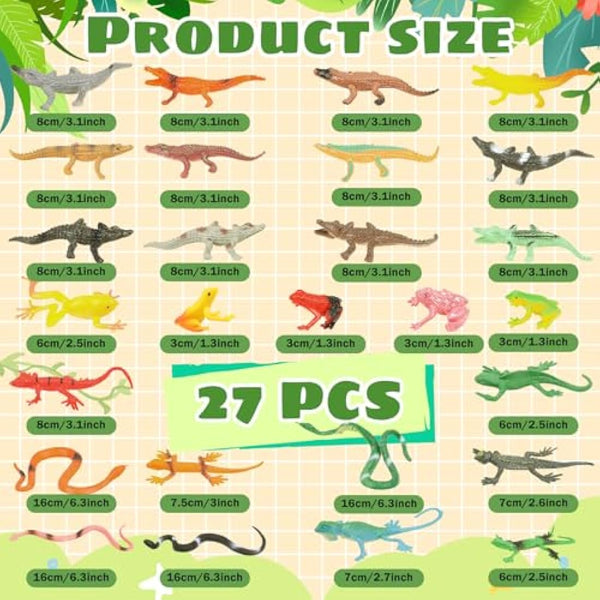 DOITEM 27Pcs Reptile Toys Realistic Figurines Model Animal Animal Figures Plastic Reptile Snake Lizards Frog Crocodile Toys Set Animals Toy for Kids Science Project Learning Educational Toy Gift