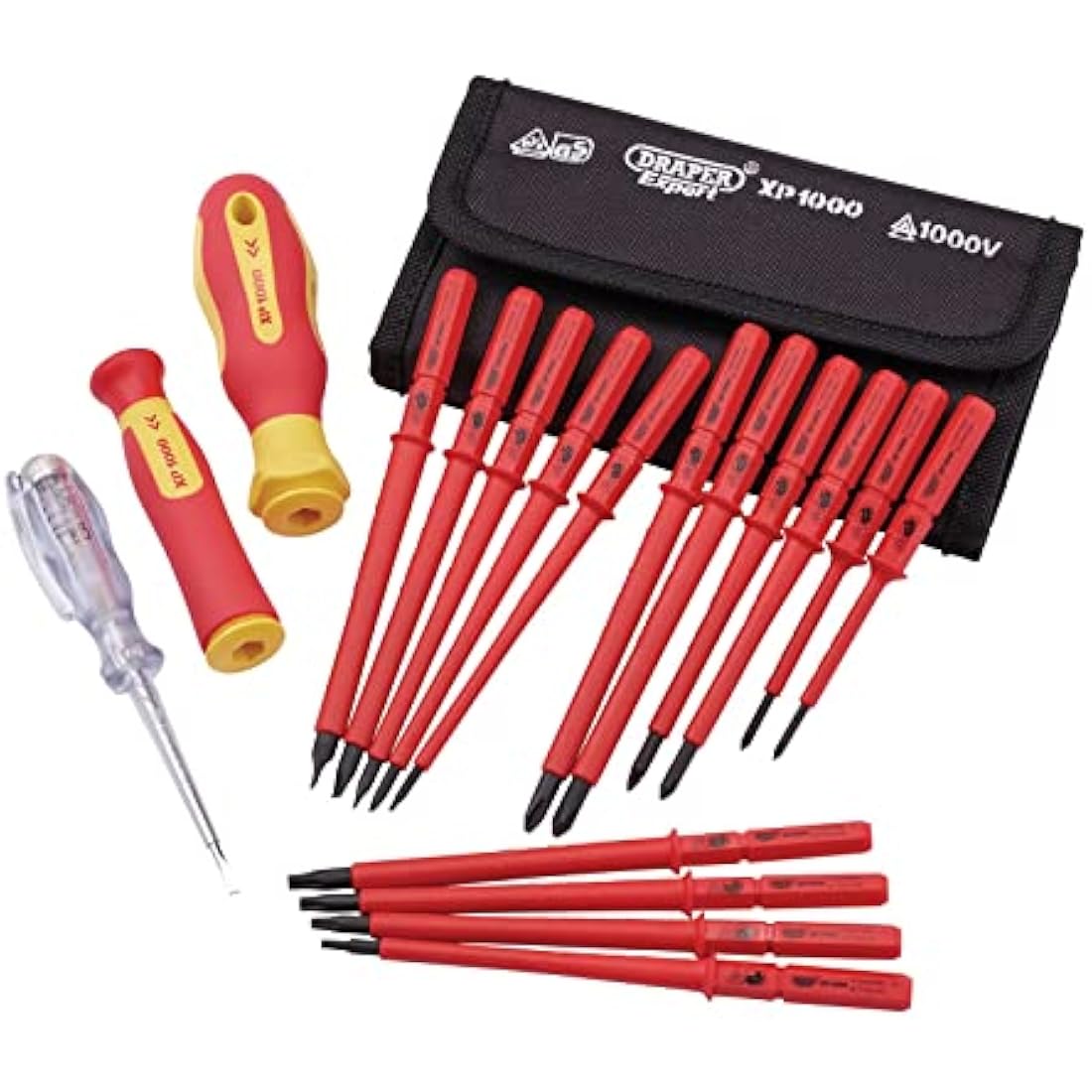 Draper XP1000 18 Piece Precision Screwdriver Set | VDE Dual Insulated Interchangeable Blade | Electrical Tool Driver Set | Hand Tools Set | 05776