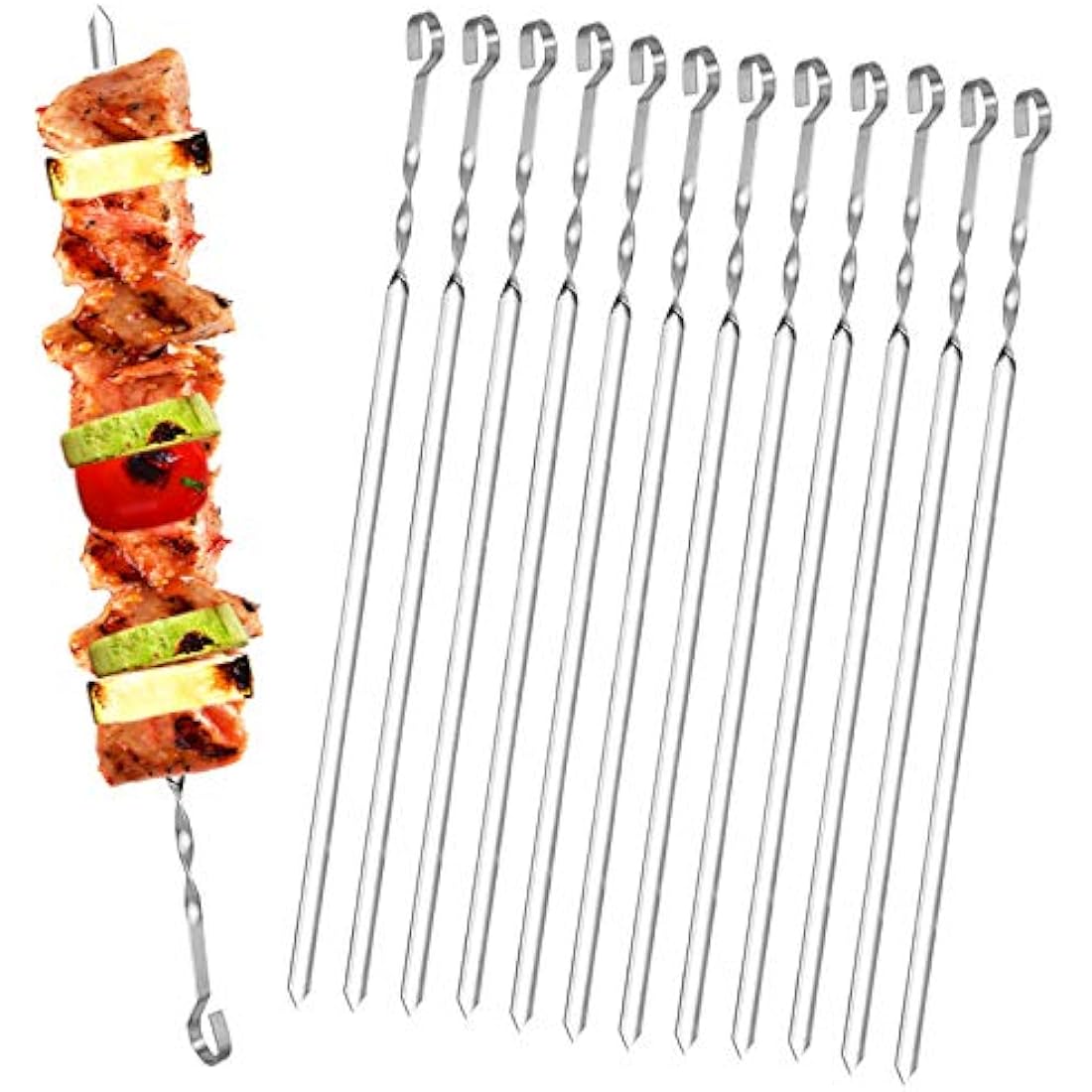 Homealexa 15" BBQ Skewers, Stainless Steel Flat Kebab Skewers Set of 20, Reusable with Storage Bag for Outdoor BBQ, Family Party, Shish Kabob