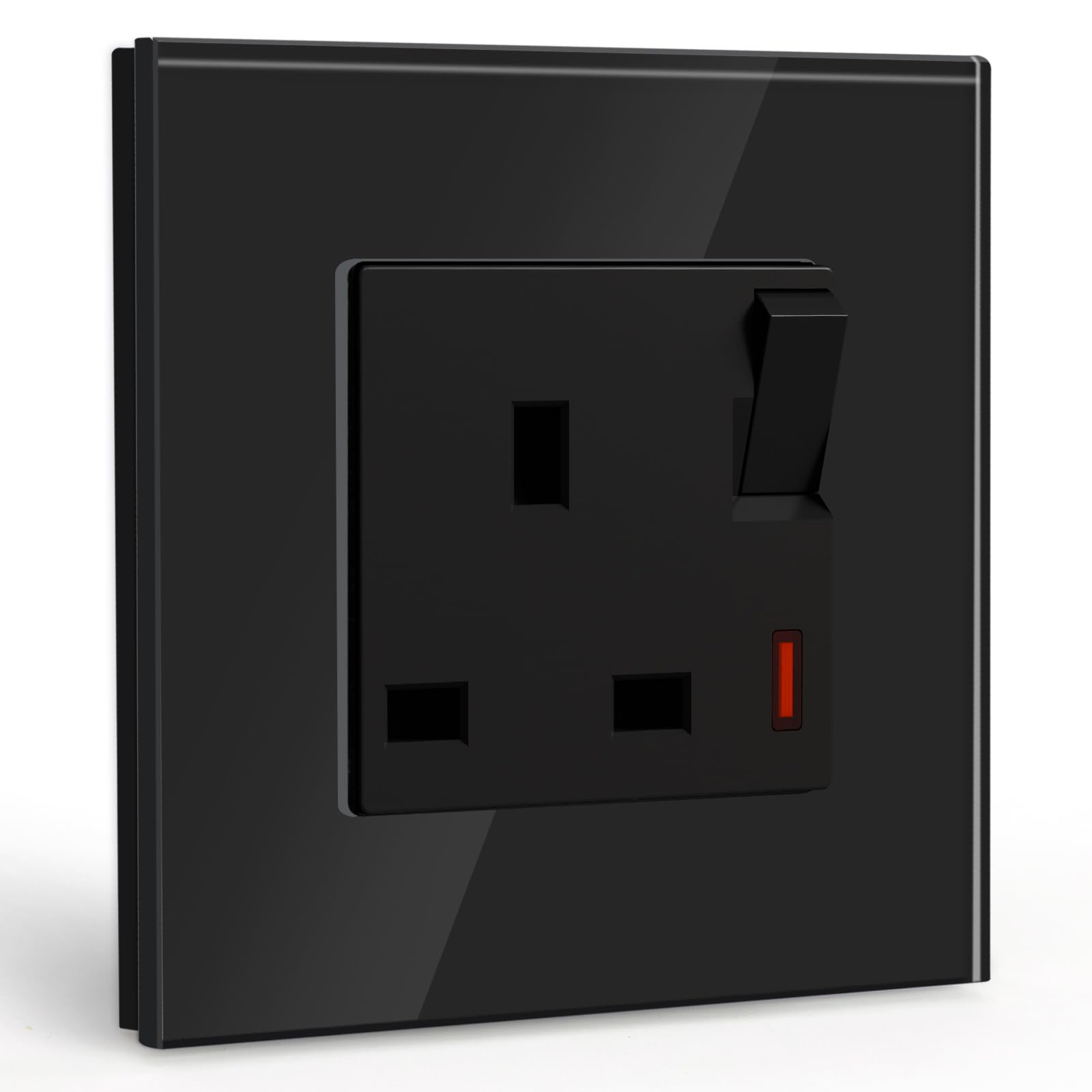 BSEED Double Socket 13A with LED Indicator, Double Switched Wall Socket 2 Gang UK Standard, Electric Switched Plug Power Wall Outlet with Glass Panel, Grey