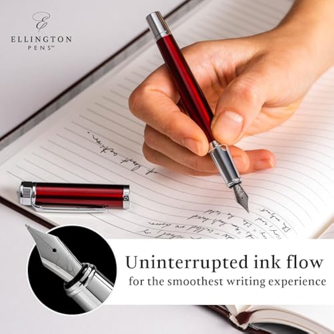 Ellington Pens Luxury Fountain Pen Set- Fountain Pens for Writing - Smooth Nib - Includes Refillable Ink Converter, 3 Ink Cartridges [2 Black & 1 Blue], Gift Box - Elegant Calligraphy