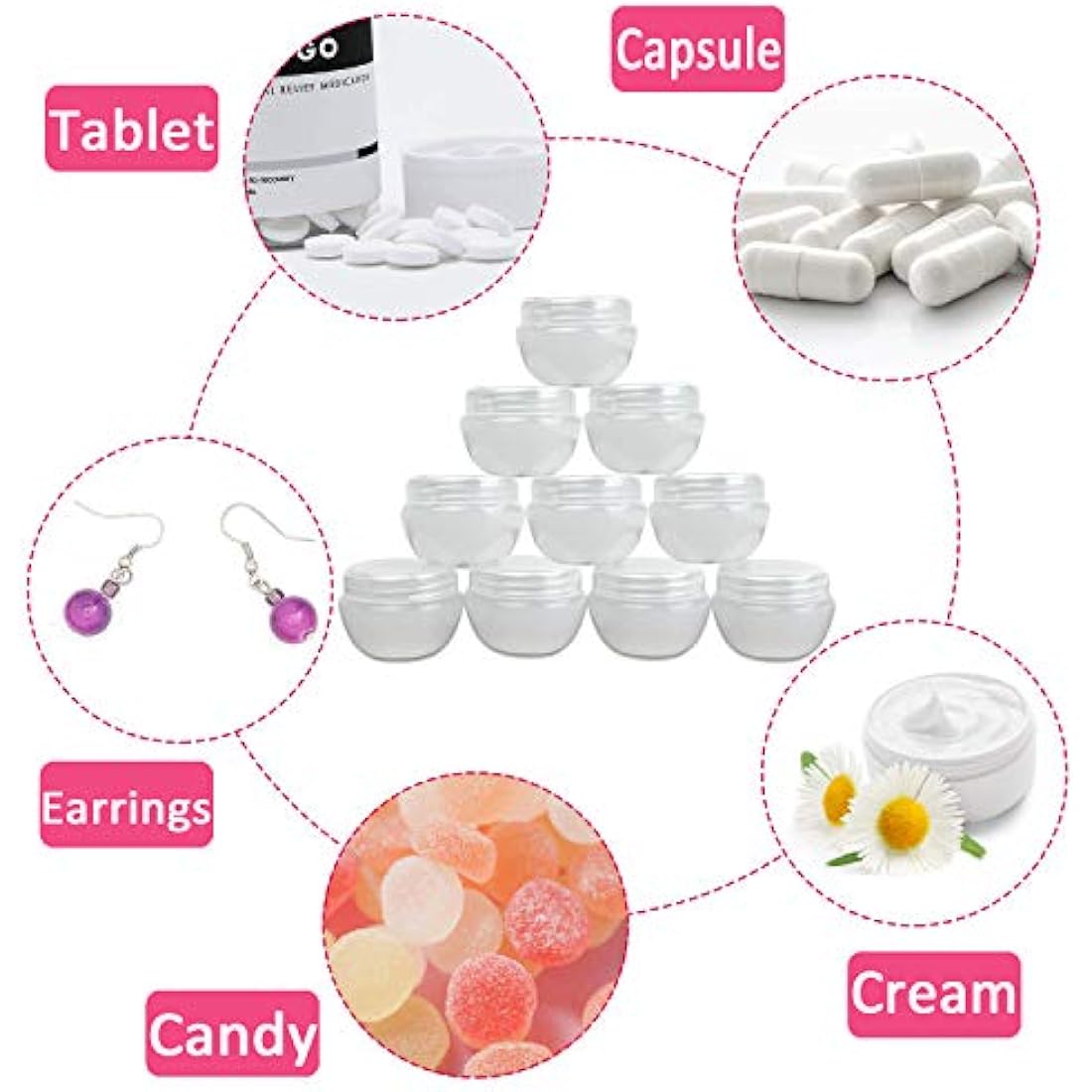 Alledomain 20 Pieces 10ml / 10g Empty Clear Cosmetic Pots with 3 Mini Spatula, Plastic Refillable Travel Sample Container Jars with Lids and Inner Liners for Makeup Creams Lotions Beauty Nail