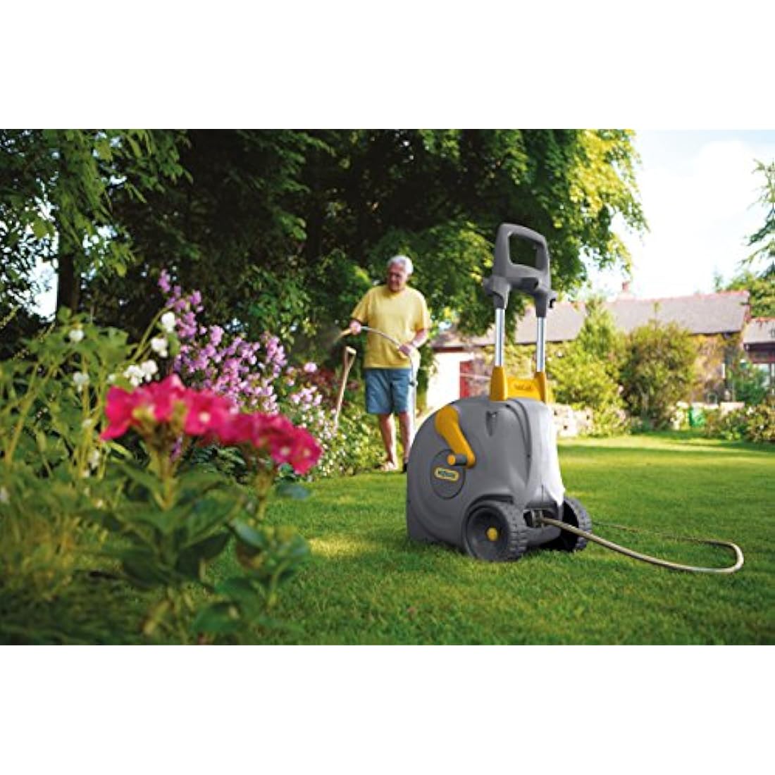 HOZELOCK - Fast Reel Cart 40m : Reel on Wheels 40m + 2m (Feeder Hose), Ergonomic Streamlined Cart, Easy and Extremely Practical to Use, [2450R0000], Yellow