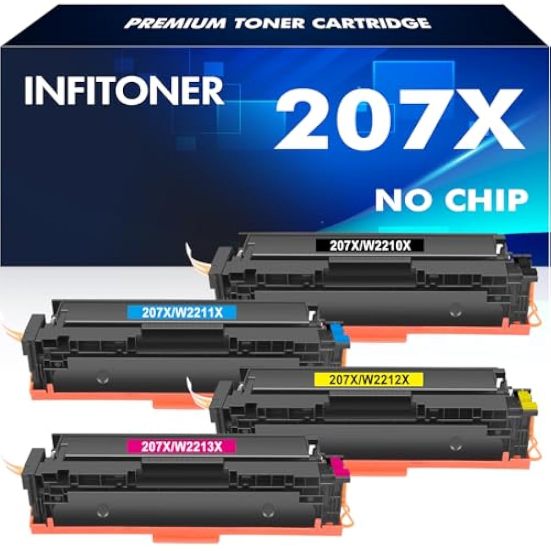 4-Pack 207X 207A Toner Cartridges Multipack Compatible for HP 207X 207A Color Laserjet Pro MFP M283fdw M255dw M282nw M283fdn M255nw W2210X W2211X W2212X W2213X - Black Cyan Yellow Magenta