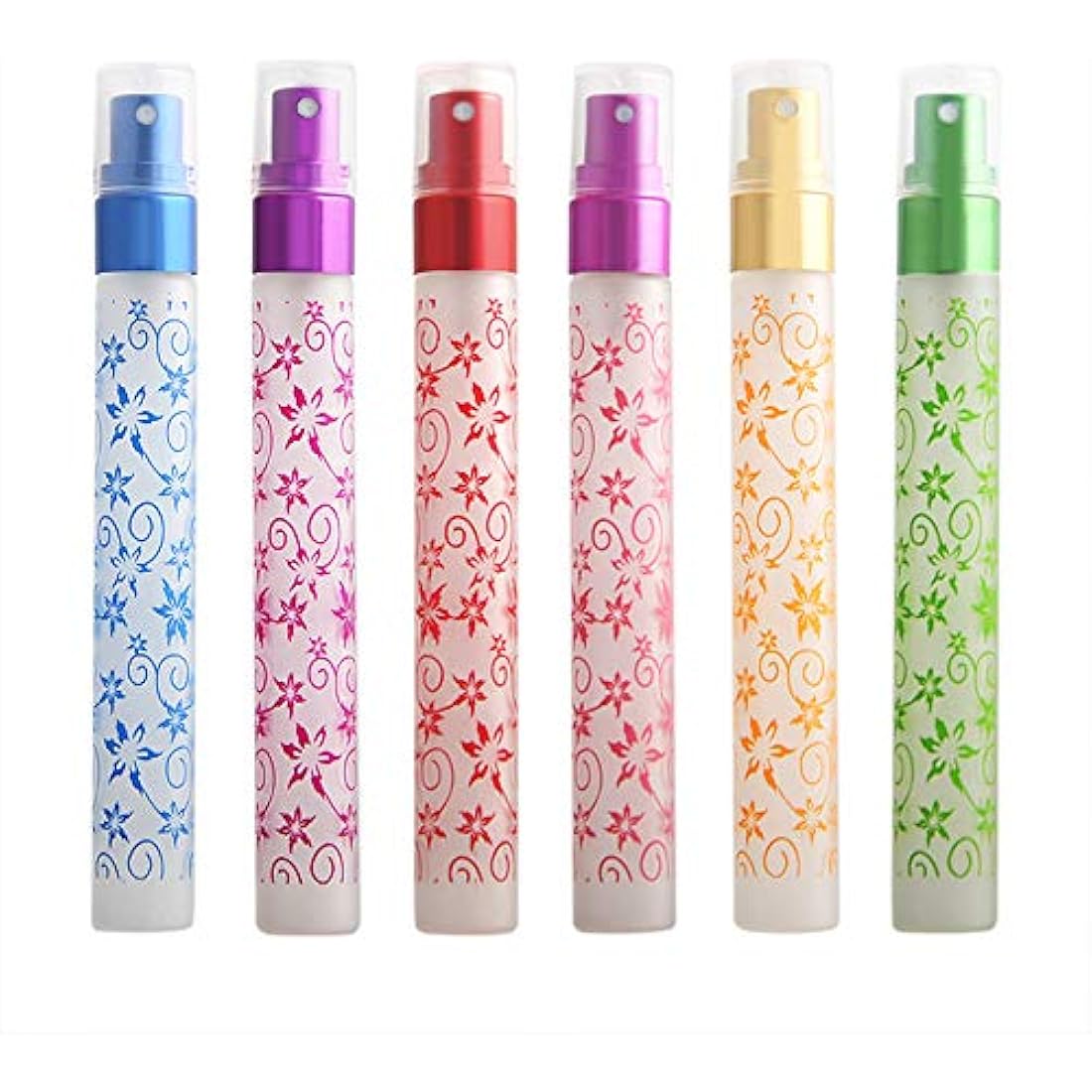 Enslz 6 Pcs 10ml Flower Print Matte Refillable Empty Travel Glass Perfume Spray Bottle Atomizer Pump Sprayer Bottle Set