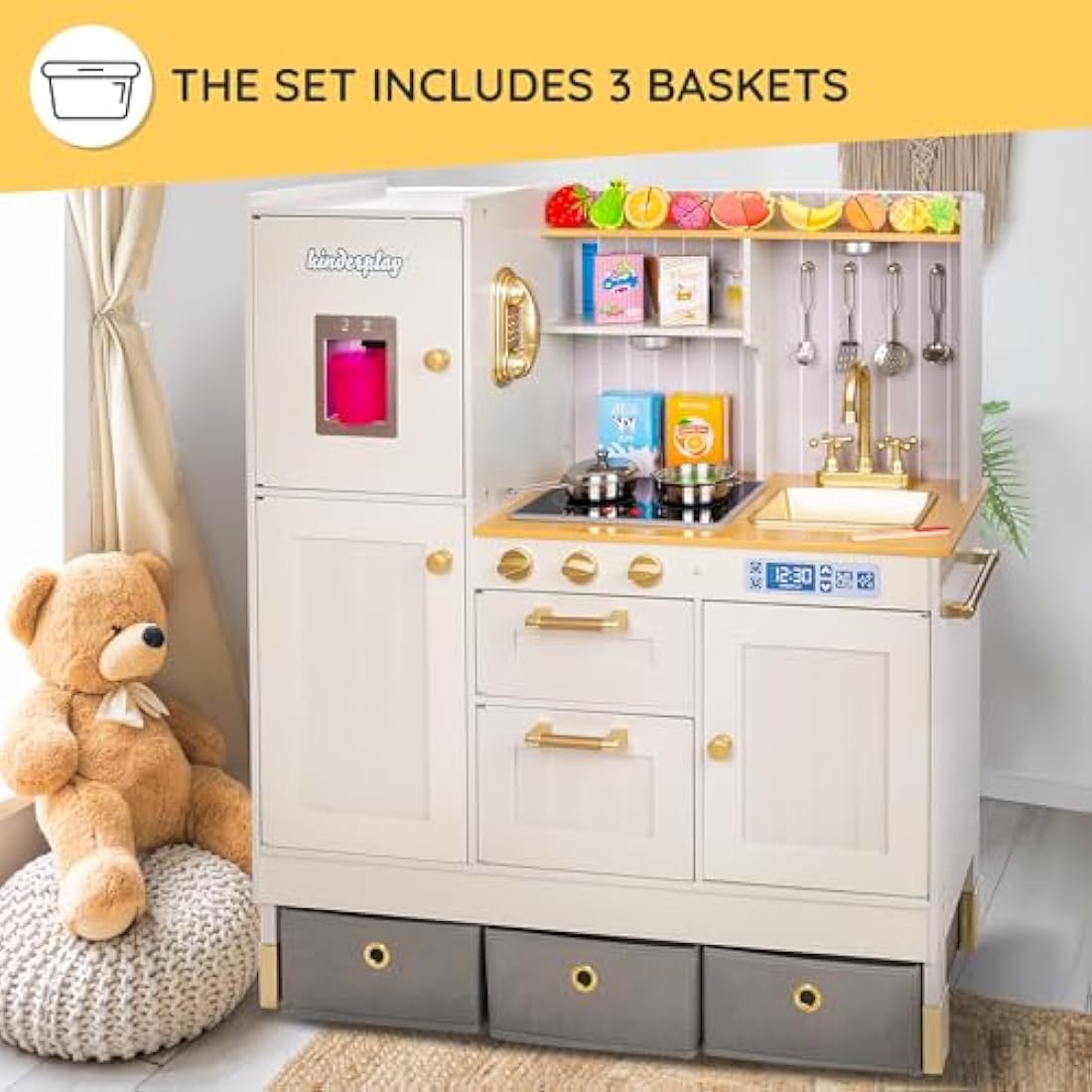 Green Series Kinderplay Large Wooden Play Kitchen - XXL Toy Kitchen for Toddlers & Kids, GS0060-1