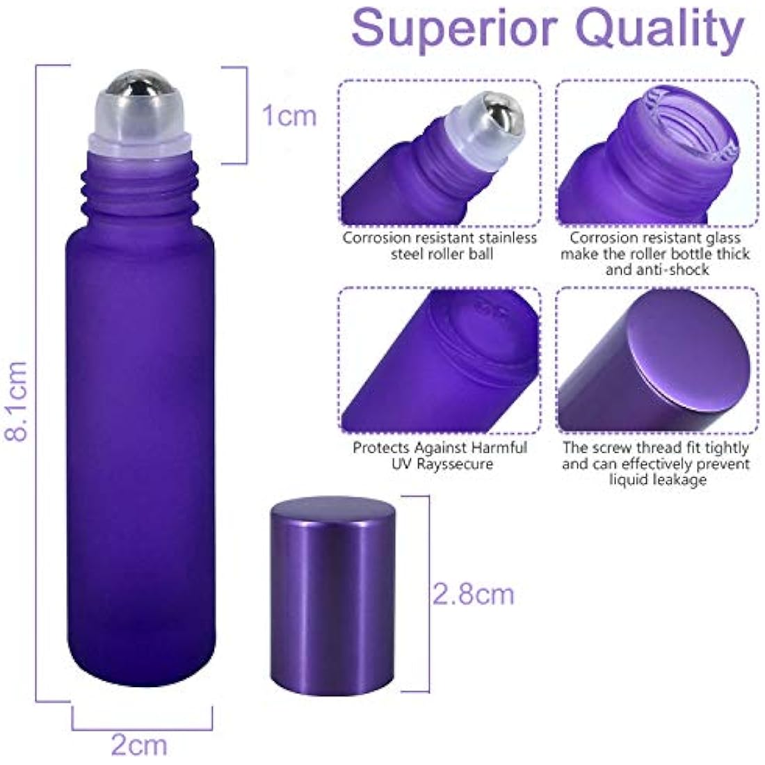 JamHooDirect 10Pcs, 10ml Essential Oils Roller Bottles, Empty Refillable Colorful Frosted Glass Roll on Bottles with 1 Opener & 1 Dropper, Perfect for Aromatherapy, Fragrance, Perfume (Purple Color)