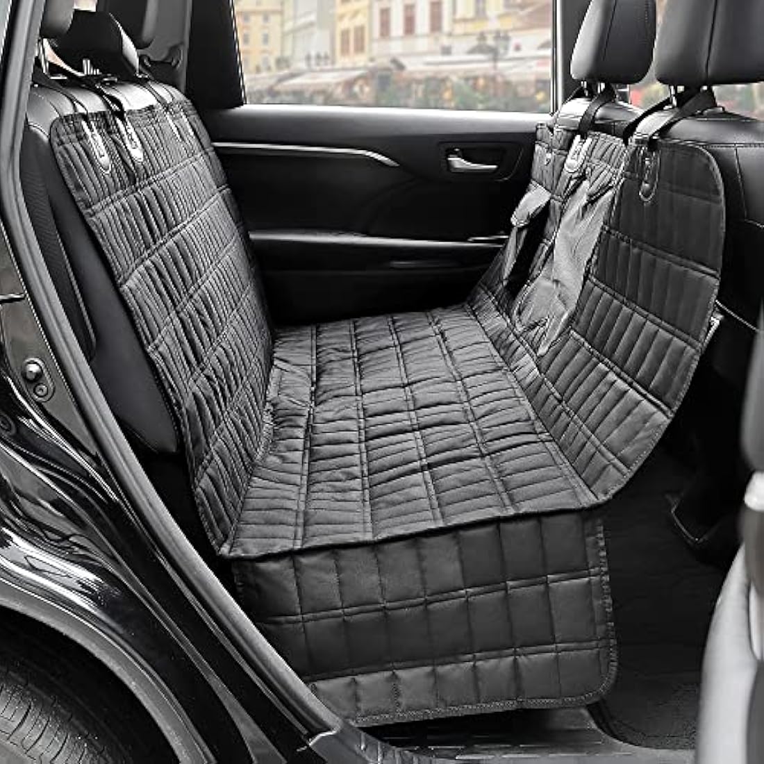 PLUTUS PET Dog Car Seat Cover for Back Seat with Side Flaps and Mesh Window, Waterproof Anti-scratch Nonslip Dog Hammock for Cars, Trucks and SUVs