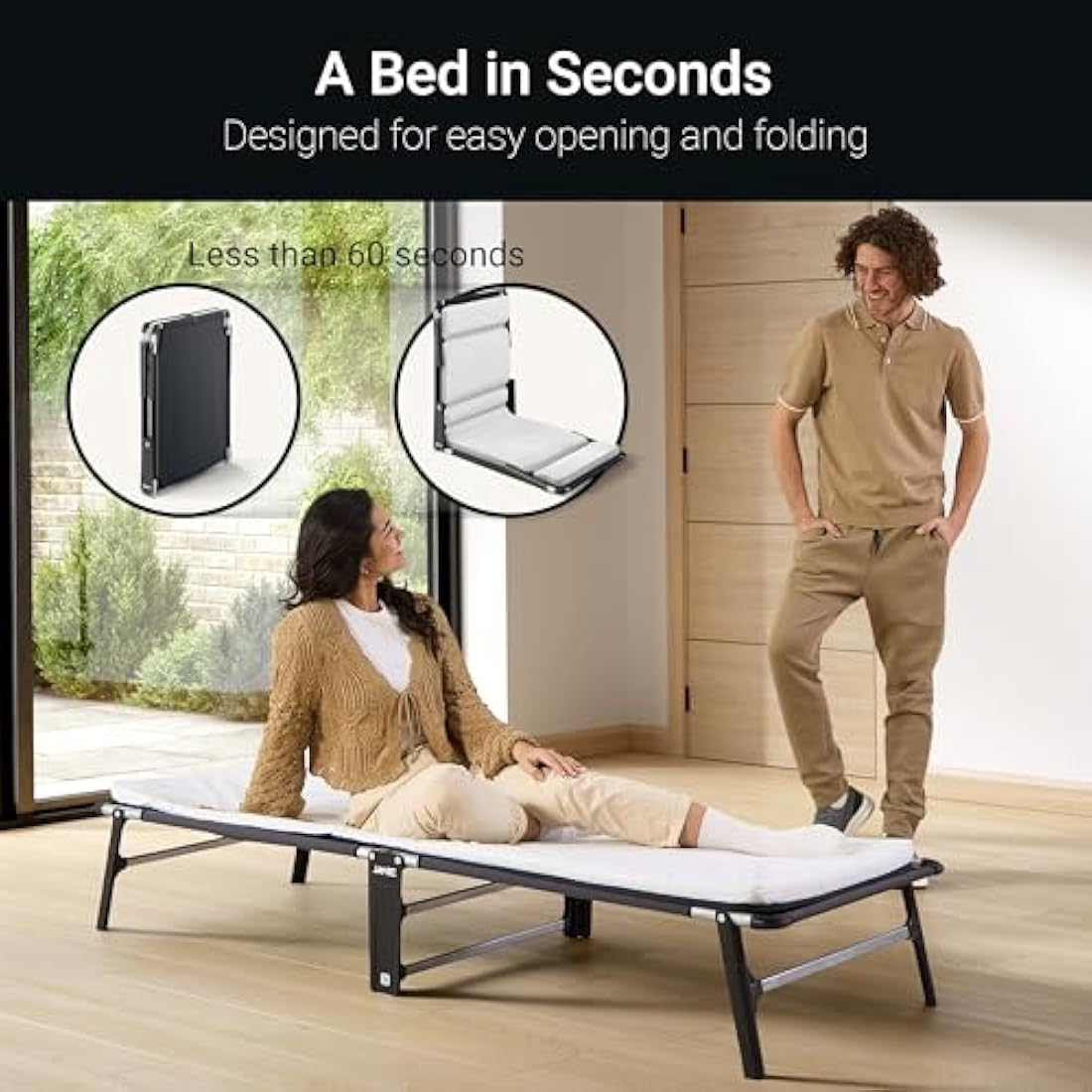 Jay-Be Folding Bed with Comfort Mattress - Single, Black