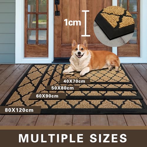 Qingbei Rina Outdoor Mats for Front Door,80x120cm Heavy Duty Front Door Mat Outside Non Slip Washable,Entrance Door Mats,Waterproof Rubber Back Door