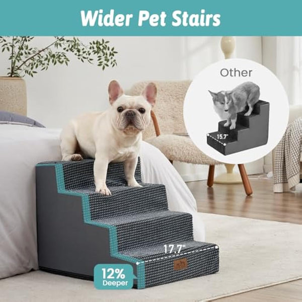 COZY KISS Dog Stairs for Small Dogs, 4 Tier Wider Pet Stairs for Bed Sofa Car, 45cm H Non-Slip Dog Steps for Old Cats, Puppy, Small Medium Dogs, 60x45x45 cm, 4 Tiers, Dark Grey
