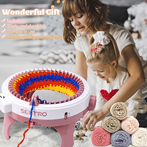 48 Needle Circular Knitting Machine for Adults & Children - DIY Looming Machine for Knitting Scarves, Hats, Socks & Gloves (Pink)
