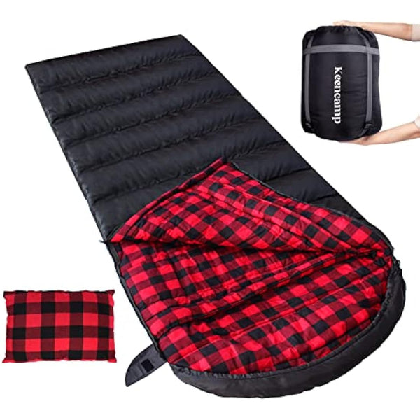 Keencamp Sleeping Bag Outdoor Flannel Warm 3-4 Seasons Cotton Inner Lining XXL Blanket Sleeping Bag Portable Lightweight Winter Sleeping Bags Camping for Adults 230 x 90 cm Black