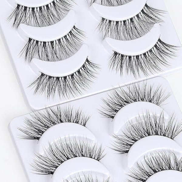 DYAFIN Natural Eyelashes 100% Handmade Lashes Reusable Soft False Eyelashes Lightweight Eye Lashes with Clear Band 3D Fake Eyelashes Long Wispy Eyelashes C Curl Lashes 8 Pairs