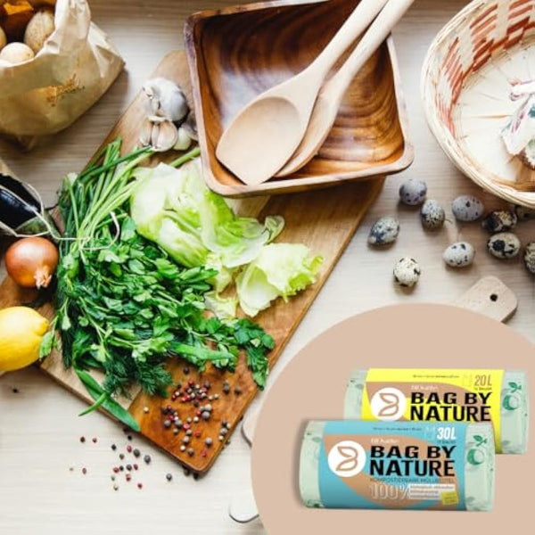 6L organic waste bags with handle - 100% compostable & biodegradable - tear-resistant organic bags for clean disposal with handle - also available as 10L, 20L, 30L