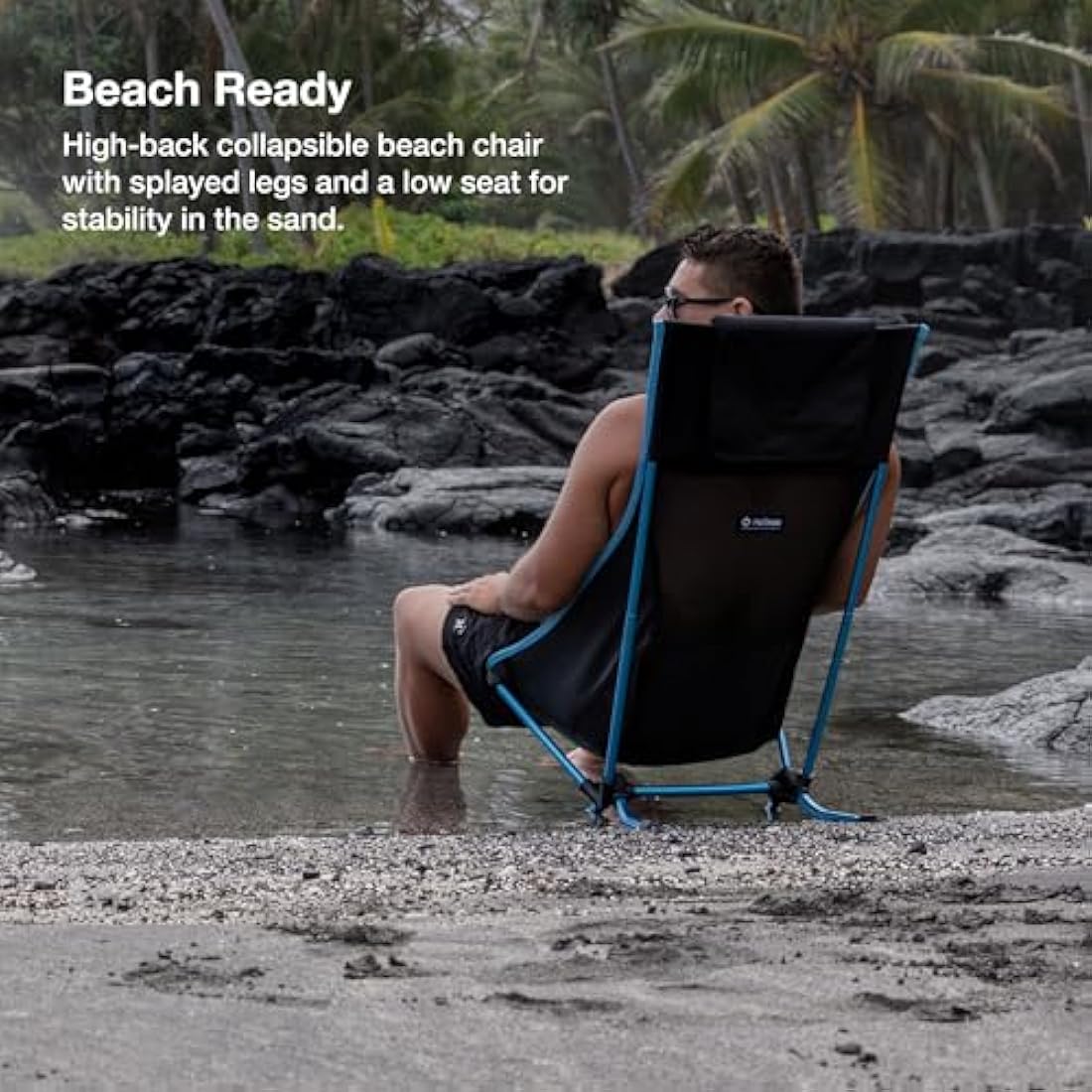 Helinox Beach Chair Lightweight, Lower-Profile, Compact, Collapsible Camping Chair, Blue Mesh, with Pockets