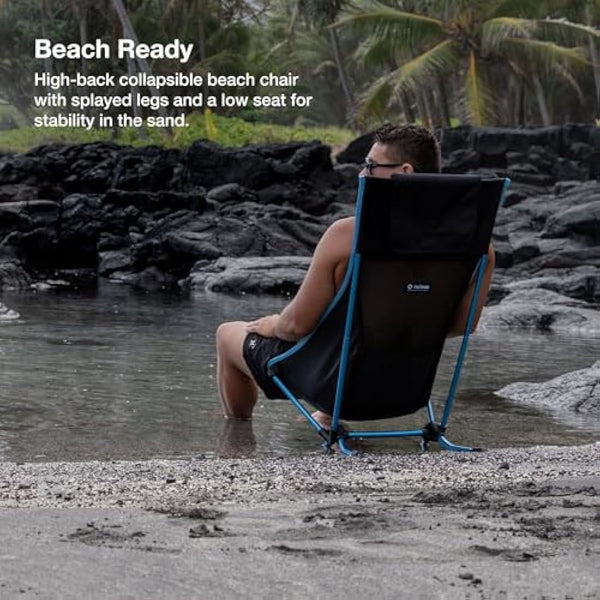 Helinox Beach Chair Lightweight, Lower-Profile, Compact, Collapsible Camping Chair, Blue Mesh, with Pockets