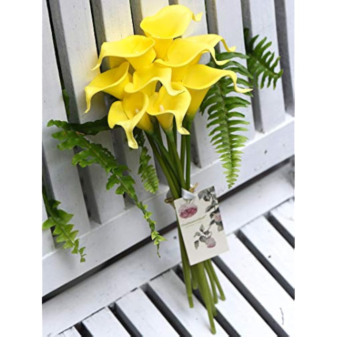 FiveSeasonStuff 10 Stems Real Touch Calla Lilies Artificial Flower Bouquet, Perfect Wedding, Bridal, Party, Home Office Décor DIY (Yellow & White Pistil)