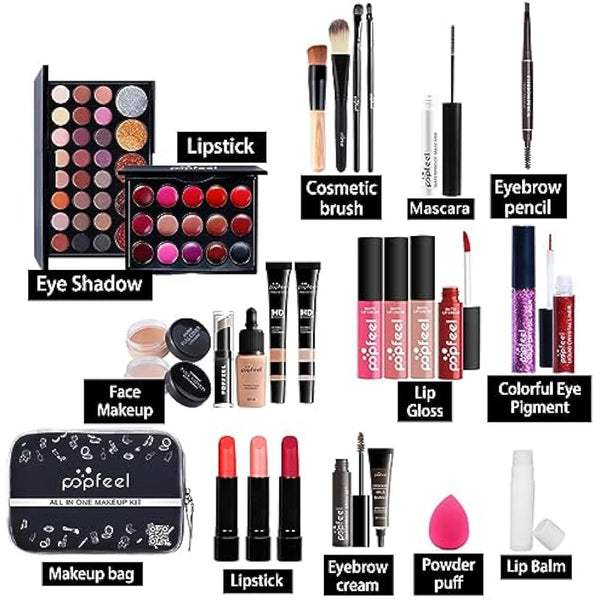 FantasyDay All-in-one Makeup Set Gift Surprise | Full Makeup Kit for Women Cosmetic Essential Starter Bundle Include Eyeshadow Palette Lipstick Blush Foundation Concealer Face Powder Lipgloss Brush