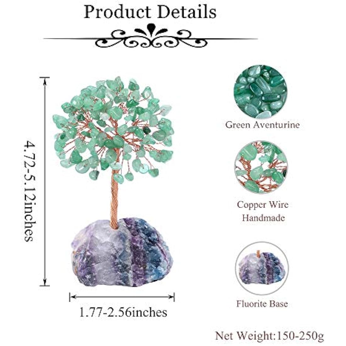 JSDDE Green Aventurine Crystal Tree Healing Crystals Gemstones Feng Shui Tree Natural Tumbled Stones Money Life Tree Figurines