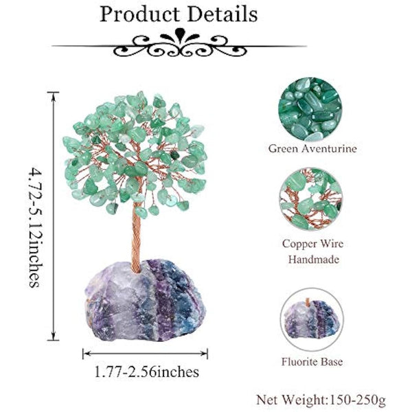 JSDDE Green Aventurine Crystal Tree Healing Crystals Gemstones Feng Shui Tree Natural Tumbled Stones Money Life Tree Figurines