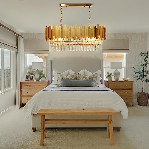 FRIXCHUR Modern Crystal Chandeliers Oval Luxury K9 Crystals Flush Mount Ceiling Light Crystal Pendant Light Fixture Adjustable Hanging Chain for Dining Room Living Room,E14x10 Lights