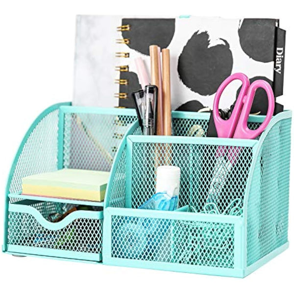 EXERZ Desk Organiser/Mesh Desk Tidy Caddy/Pencil Holder Multifunctional with 7 Compartments
