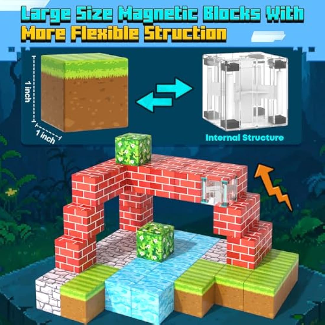 100PCS Magnetic Blocks-Build Mine Magnet World Forest Edition Toys for 3 4 5 6 7 Year Old Boys & Girls, Magnetic Tiles Sensory Kids Toys for 3+ Years Old Girls Boys, Building Construction Kids Game