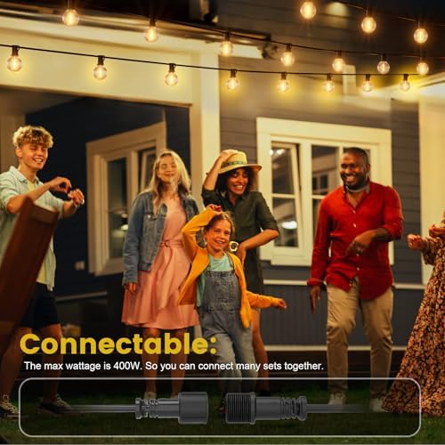 Yuusei Festoon Lights Outdoor String Lights Mains Powered 60M, 200FT Globe Garden Lights with 100+4pcs LED Shatterproof Bulbs, Waterproof Outside Lights for Patio Backyard Terrace Party