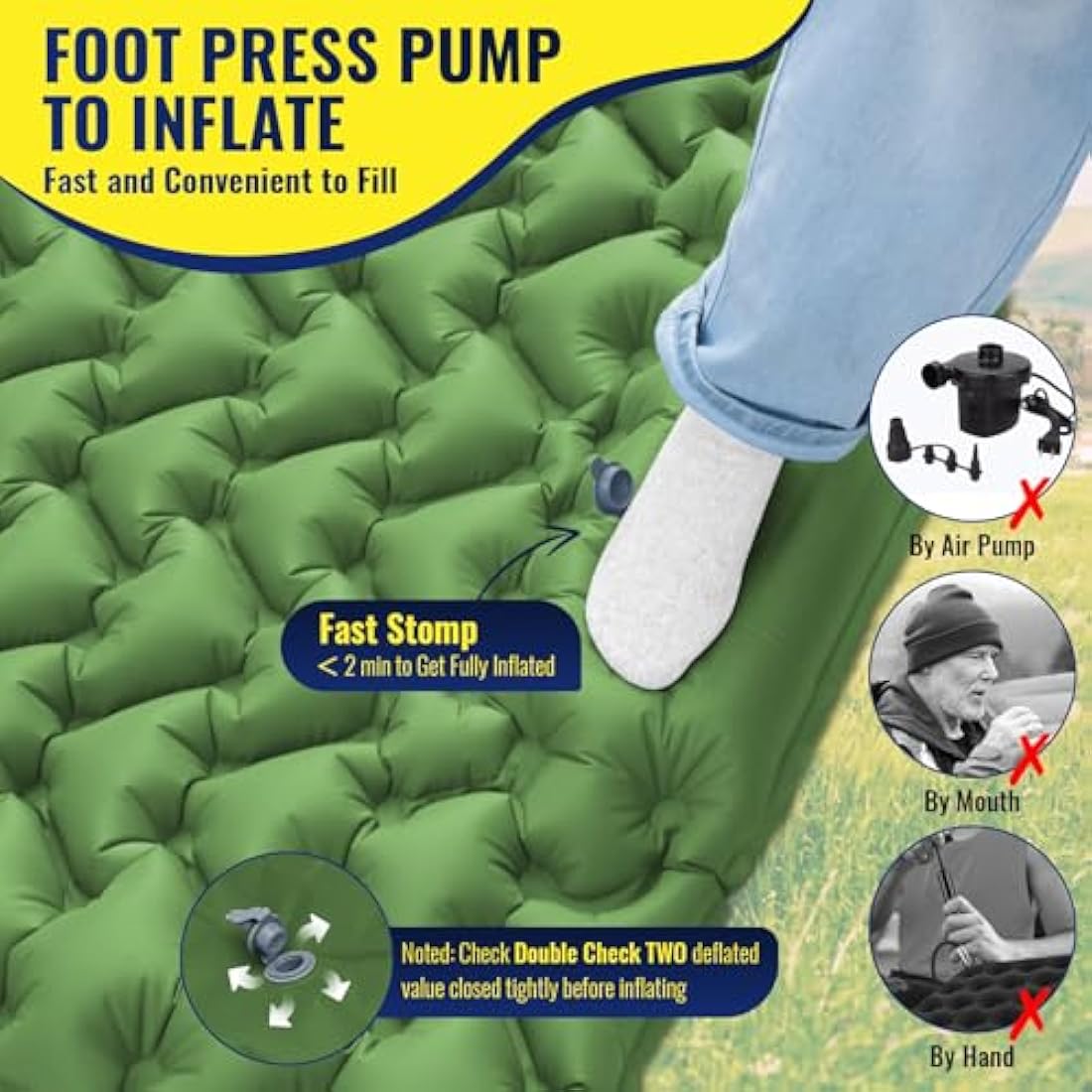 iNeibo Sleeping Pad, Inflatable Sleeping Mat with Bulit-in Foot Pump Pillow, Compact Waterproof Camping Air Mattress for Outdoor Camping, Backpacking, Hiking, Traveling