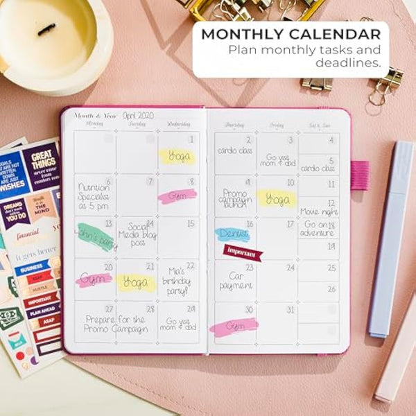 GoGirl Planner and Organizer for Women – Pocket Weekly Planner, Goals Journal & Agenda for Time Management & Productivity. Undated (Hot Pink)