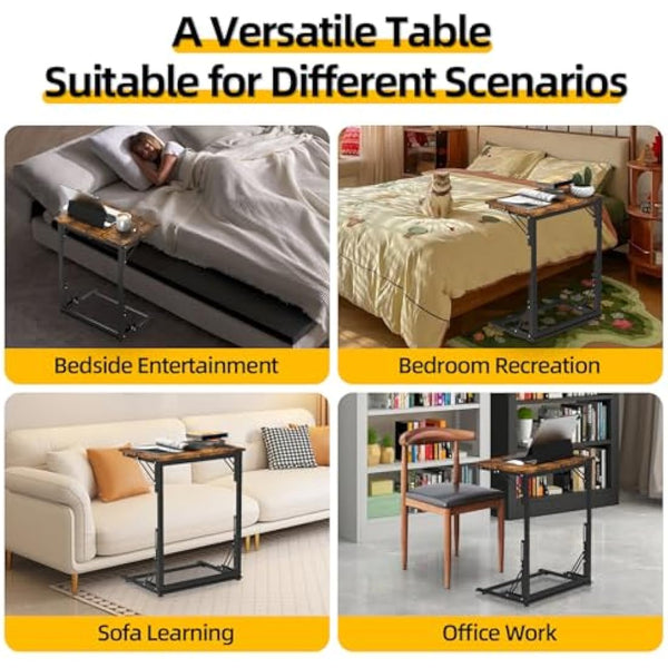 MOXYOY C-Shaped Side Table,Foldable Laptop Table,Sturdy Steel Frame Base Support,Easy to Assemble,Suitable for Living Room,Bedroom,Bathroom,Balcony