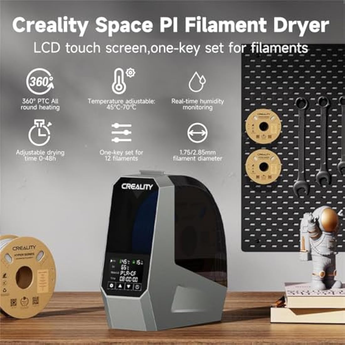 Creality Official Space PI Filament Dryer, 3D Printer Filament Dryer Box with 360° Heating, Upgraded Filament Dehydrator Storage Box Support PLA ABS PETG TPU 1KG 1.75/2.85mm